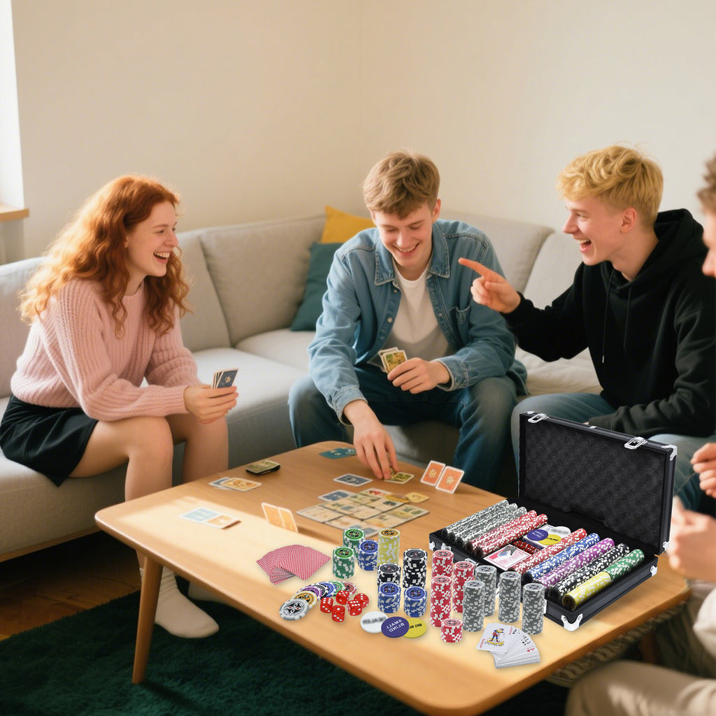 Juego de Póker, Entretenimiento de Mesa, Compuesto por Cartas, Juegos de Mesa y Monedas Temáticas para Decoración, Fichas de Juego Suaves, Diversión Familiar, Caja Exterior Plateada/Negra
