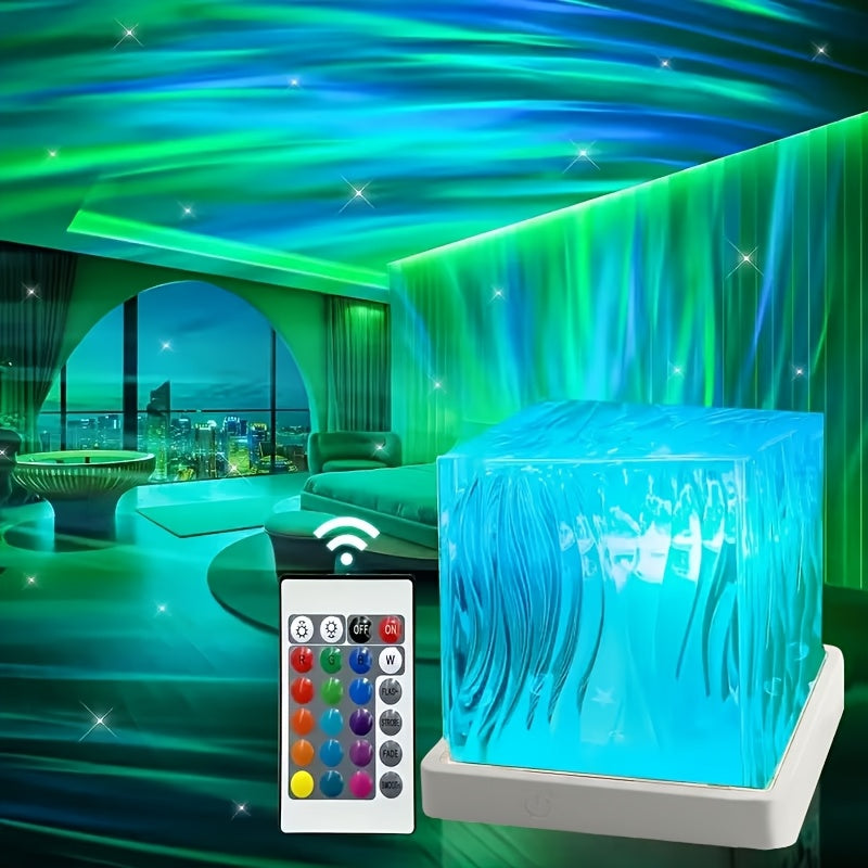 1 Proyector Inalámbrico de Luz Aurora y Estrellas de 16 Colores con Control Remoto - Batería Incorporada, Recargable por USB, Brillo Ajustable, Lámpara de Noche LED Aurora de Mesa, Luz Ambiental RGB, Perfecto para Ambiente de Dormitorio, Sala de Juegos, F