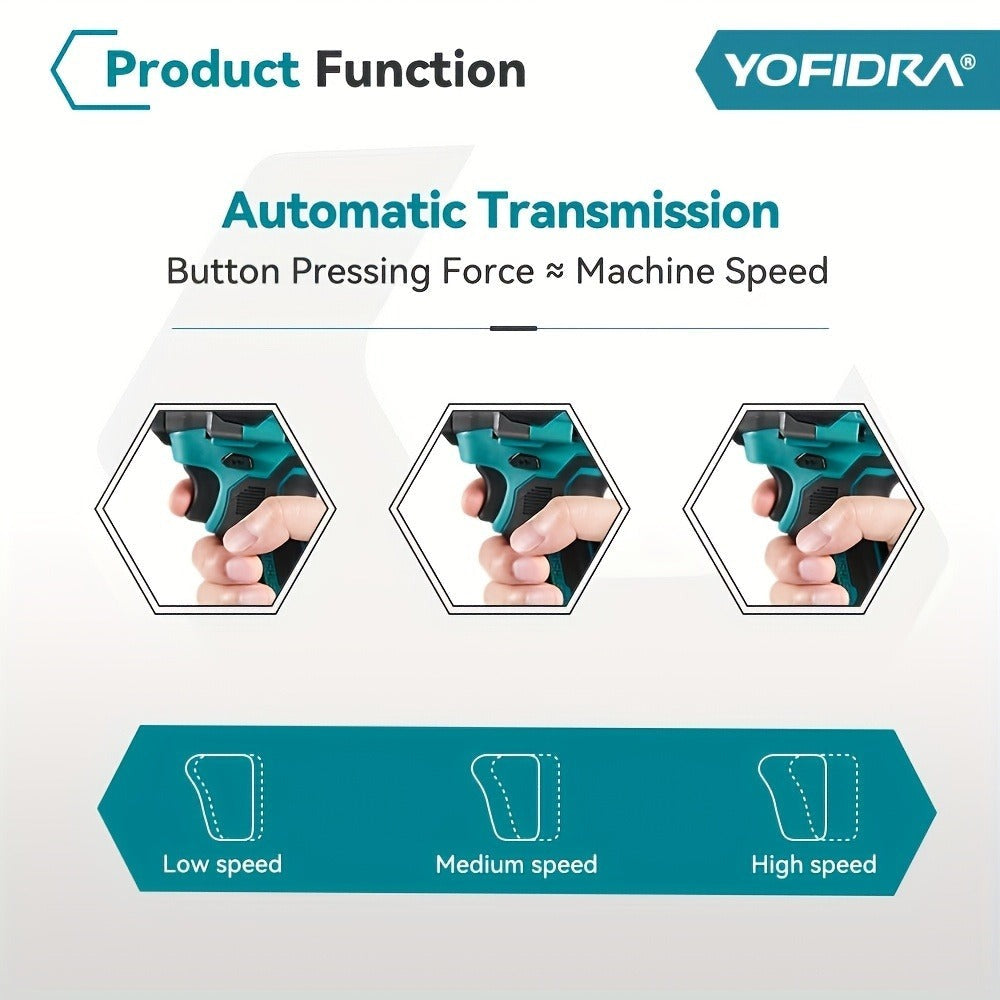 Llave de impacto eléctrica sin escobillas de 1000 N.m, juego de destornillador taladro inalámbrico de 1/2 pulgada, herramientas eléctricas para instalación automotriz y de muebles, compatible con baterías YOFIDRA