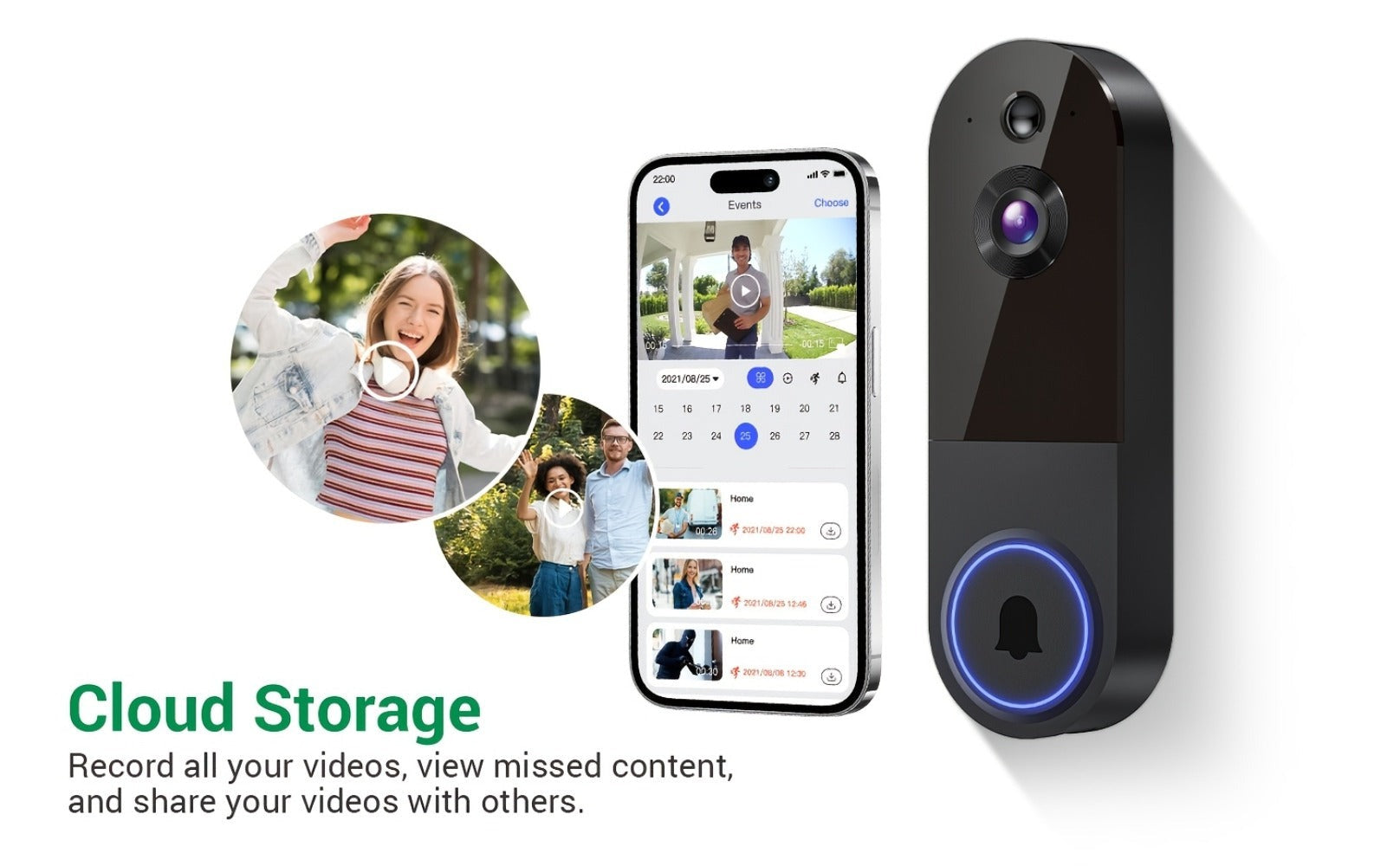 Cámara de Video de Puerta Inalámbrica, Alimentada por Batería, Vista en Vivo FHD, Almacenamiento en la Nube, Detección Humana por IA, Alerta Instantánea, Visión Nocturna, Audio Bidireccional, Wifi 2.4G Únicamente, Cámara de Vigilancia para Puerta para Sis