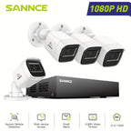 Sistema de Cámaras de Seguridad SANNCE 8CH 1080P, Grabadora de Video CCTV 5 en 1 con 4 Cámaras de Seguridad Cableadas, Visión Nocturna IR de 20m, Detección Inteligente de Personas/Vehículos, H.265+