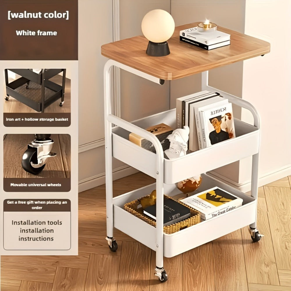 Carrito de rodillos multifuncional de tres niveles, estante de almacenamiento multifuncional de metal, estante para snacks, con rodillos portátiles, adecuado para cocina, hogar u oficina, carrito de rodillos para almacenamiento y organización de oficina,