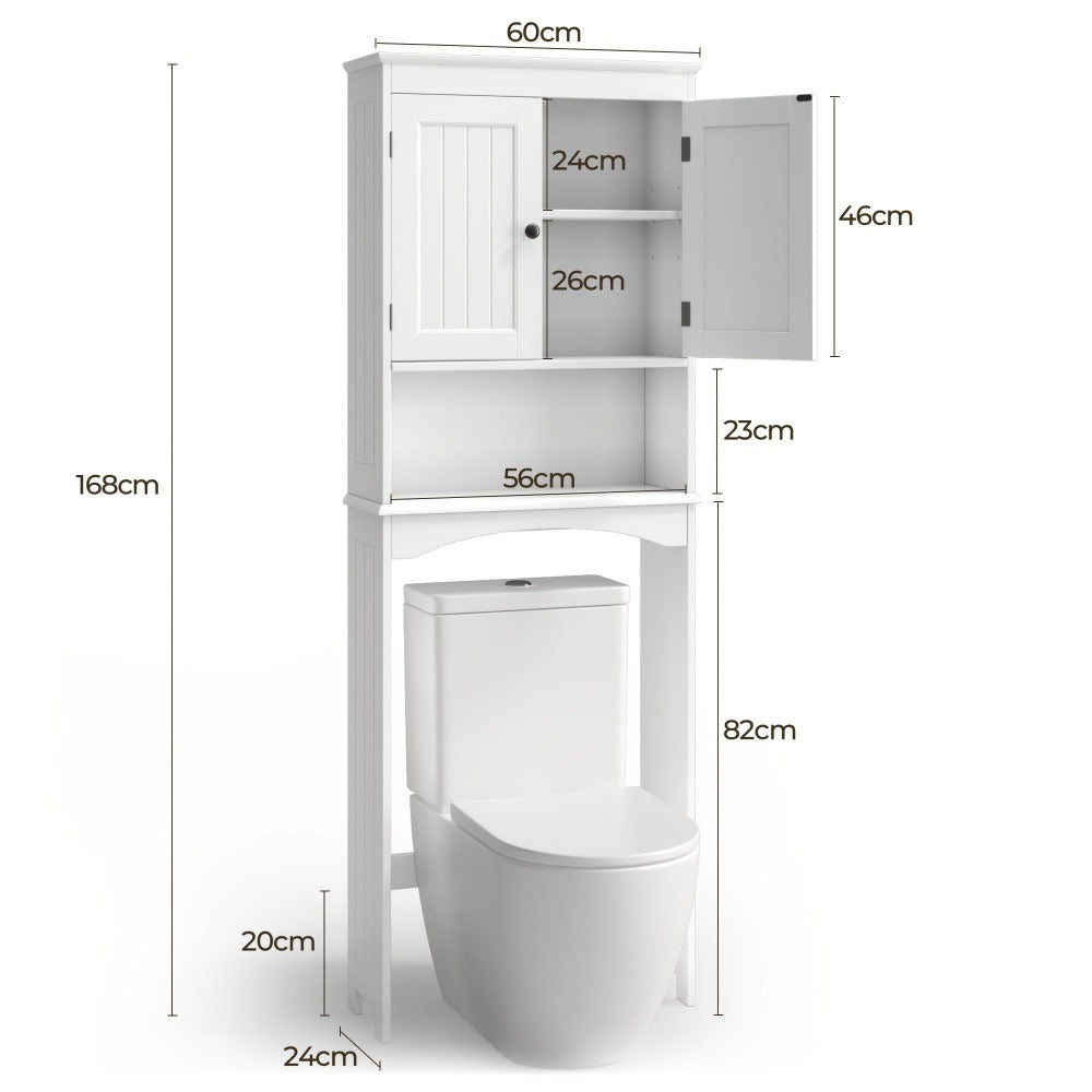 Elegante estante de almacenamiento sobre el inodoro con 3 estantes ajustables, armario de baño independiente (167 X 60 X 23 Cm) con puertas dobles, maximiza el espacio y la organización en blanco