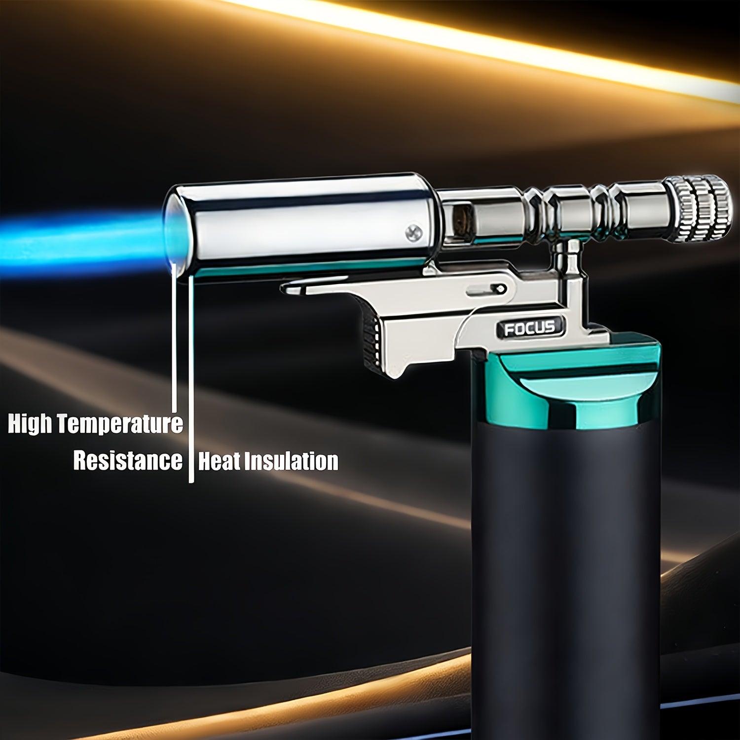 Encendedores recargables | Encendedor de metal, base de mano exquisita pulida a prueba de viento, recargable, con llama de chorro azul jean de