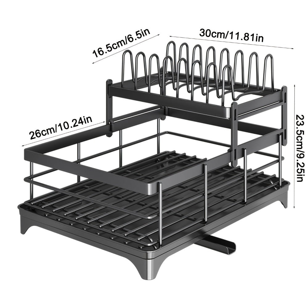 Escurridor de platos grande con bandeja de drenaje, escurridor de platos de acero al carbono para encimera de cocina, escurridor de platos extraíble, organizador y almacenamiento de cocina (negro, blanco)