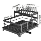 Escurridor de platos grande con bandeja de drenaje, escurridor de platos de acero al carbono para encimera de cocina, escurridor de platos extraíble, organizador y almacenamiento de cocina (negro, blanco)