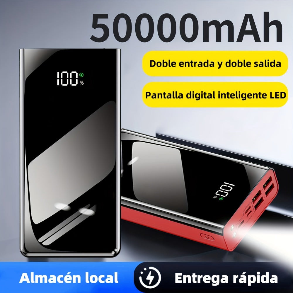 Batería Externa Portátil de Gran Capacidad de 50000mAh con Carga Súper Rápida, con Pantalla LED Digital/Doble Iluminación, 4 Interfaz USB, Tipo-C/Micro, Puede Cargar Múltiples Dispositivos al Mismo Tiempo, Paquete de Batería de Respaldo de Energía de Emer