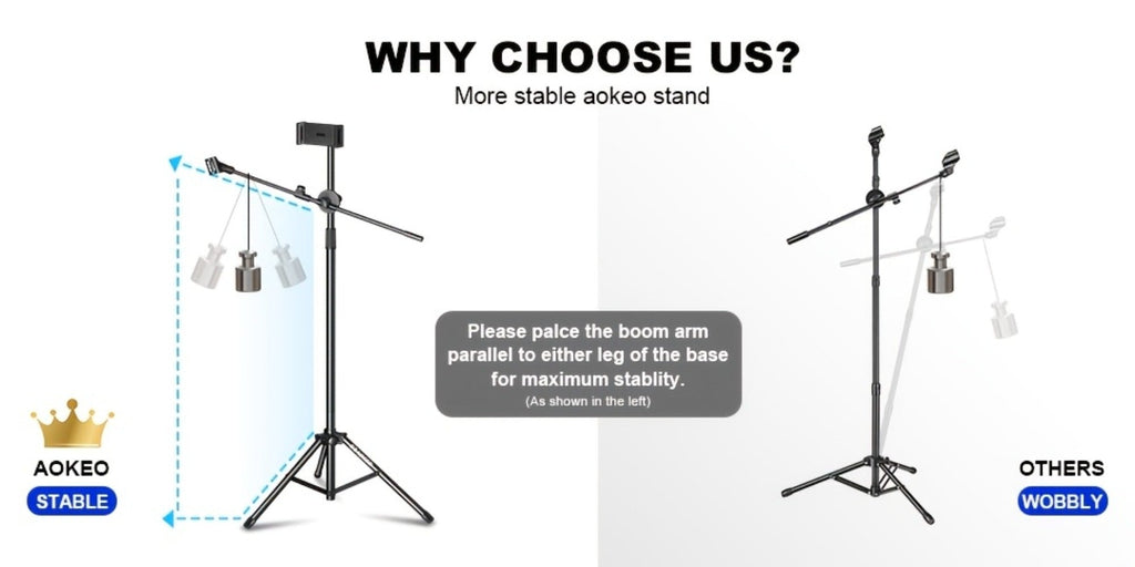Soporte de Micrófono Profesional Aokeo con Trípode Ajustable, Soporte para Tableta y Bolsa de Transporte - Construcción de Hierro Negro, Conector XLR, Ideal para Actuaciones, Canto y Discursos, Equipo de Audio Profesional | Soporte de Micrófono Ajustable