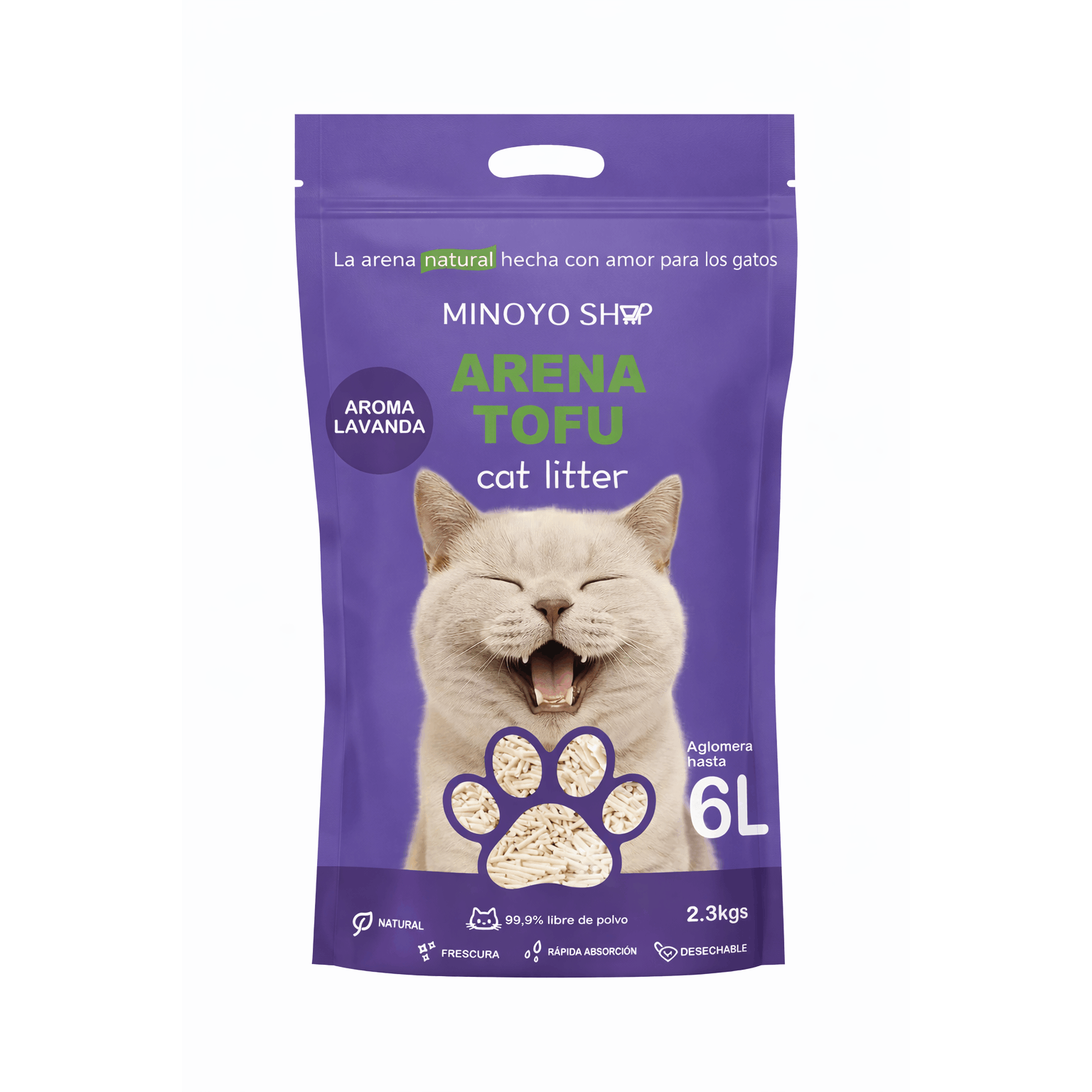 Pack de 1 Bolsa - Arena de Tofu para Gatos 6L - Sin Polvo Fácil de Aglomerar y Controla Olores -y Segura para Gatitos