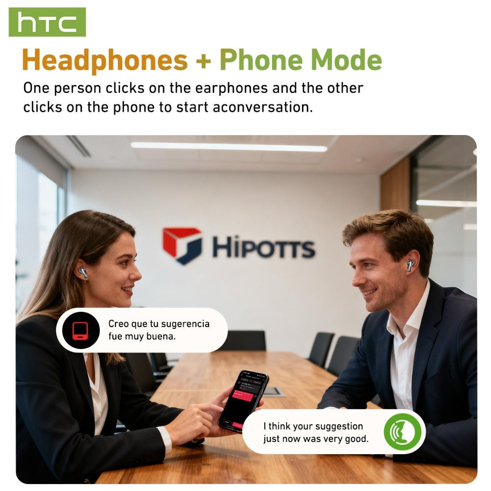 Auriculares Inalámbricos HTC NE48 con Estuche Deslizante OWS, Auriculares con Traducción Inteligente AI, Batería de Larga Duración de 30 Horas, Pantalla Táctil a Color, Baja Latencia, Micrófono con Cancelación de Ruido. Ideales para Música, Trabajo, Regal