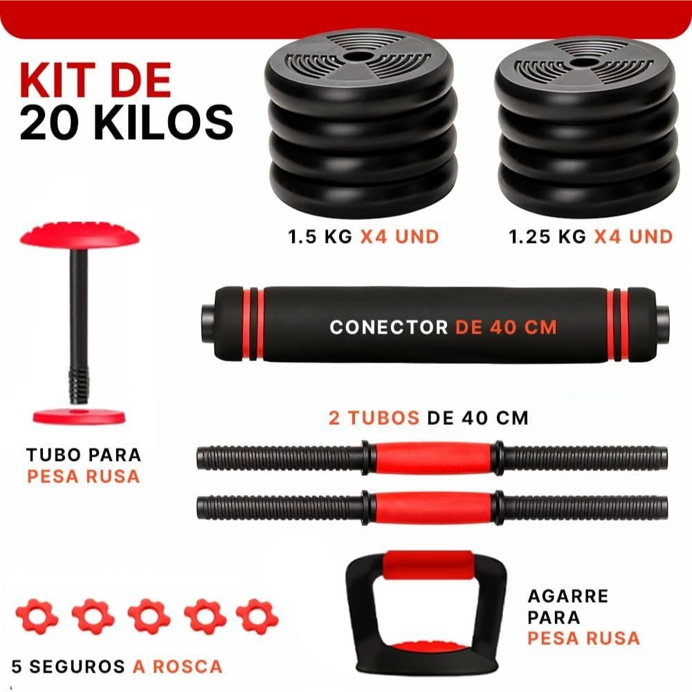 Juego de Mancuernas Ajustables 2 en 1. 10kg a 50kg - Kit de Pesas con Barra Recta Ajustable y Antideslizante - Pesas y Mancuernas Discos Recubiertos