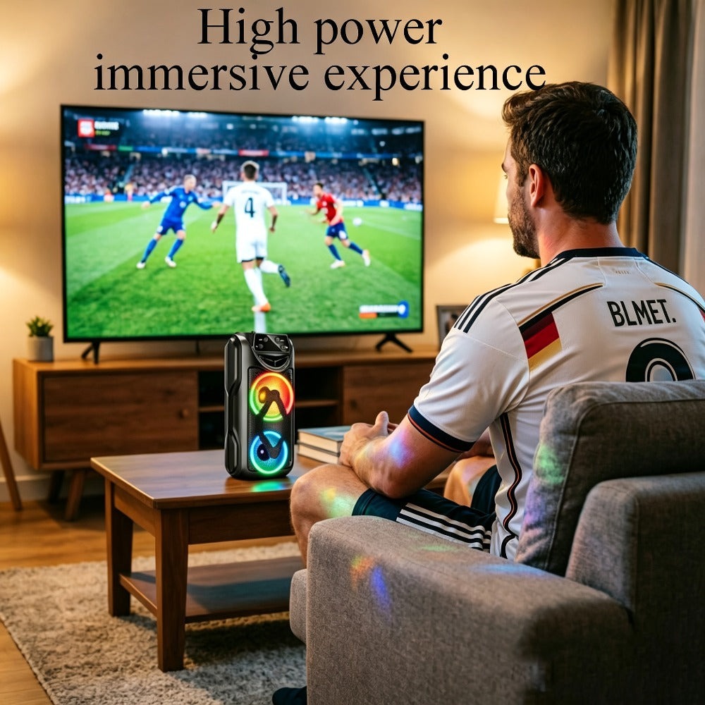 Altavoz Bluetooth portátil de mano, altavoz estéreo sin varillas compacto con luces RGB coloridas, altavoz de viaje con graves potentes y múltiples modos de reproducción para fiestas en interiores y exteriores y partidos de fútbol