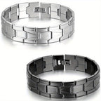 Jewelrywe Joyería Brazalete para Hombre Negro Plateado 304 Brazalete de Enlace de Acero Inoxidable 304 con Bolsa de Regalo