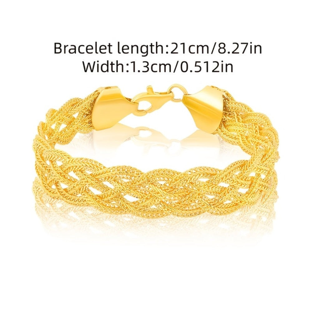 ARTPAGE, Plata 925, Pulsera Tejida Dorada para Mujer, Moderna y a la Moda, Utilizando un Cierre de Langosta Seguro y Confiable, Ideal como Regalo de Cumpleaños, Navidad, San Valentín, Día de la Madre, Presentada en una Exquisita Caja de Regalo