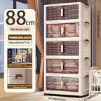 88Cm Arcenes de Almacenamiento Plegables Extra Grandes de 1/3/4/5 Niveles con Tapas, Contenedores de Plástico Apilables con Ruedas, Organizador Plegable para Armario, Dormitorio, Oficina, Cocina y Más - Casilleros de Almacenamiento Plegables y Decoración