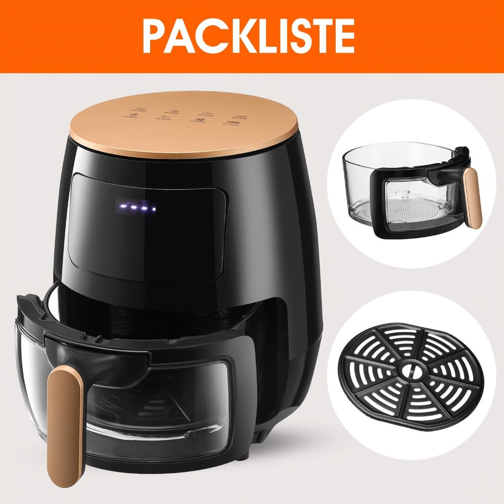 Freidora de Aire Digital de 5.5L, Cocina Saludable Baja en Grasas Sin Aceite, Horneado, Freír y Asar, con Apagado Automático y Protección contra Sobrecalentamiento, Ideal para Papas Fritas, Pollo y Verduras, Blanco y Negro