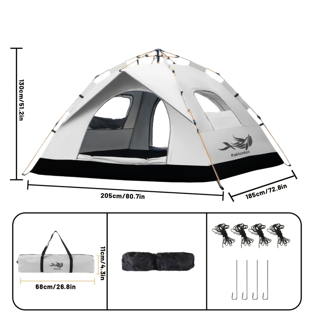 PAKICETUS Tienda de campaña de apertura rápida para exteriores - para 1-2/2-3 personas, para toda estación, mejora de ventilación con doble puerta, tienda de campaña cortavientos ligera gris/amarilla para camping, senderismo, accesorios para campistas, ti