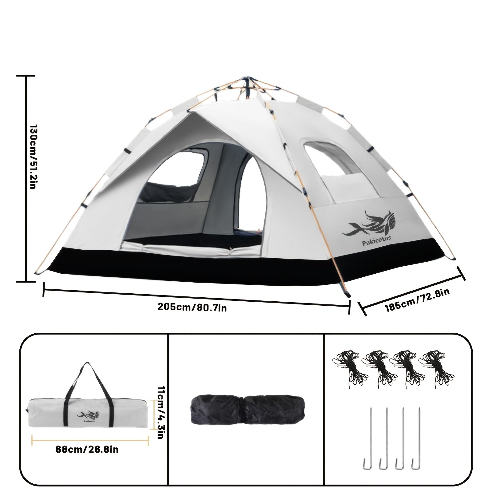 PAKICETUS Tienda de campaña de apertura rápida para exteriores - para 1-2/2-3 personas, para toda estación, mejora de ventilación con doble puerta, tienda de campaña cortavientos ligera gris/amarilla para camping, senderismo, accesorios para campistas, ti