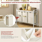 1pc Estante de baño, Cesta de almacenamiento, Cesta de lavandería 3 compartimentos, Colector de lavandería con marco de metal y estantes, Bolsa de lavandería de tela expandible y removible, Cubo de lavandería para clasificar la ropa Blanco, Cestas de lava