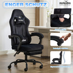 Silla de gaming SUKIDA de tela, silla de gaming ergonómica con reposapiés, silla de carreras para ordenador ajustable con soporte lumbar, silla ergonómica para PC negra