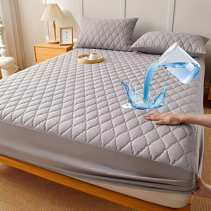 1 Protector de colchón, no incluye funda de almohada ni relleno, diseño de patrón recto impermeable de color sólido, suave y cómodo con tecnología de estampado en relieve sónico, lavable a máquina para dormitorio, hotel, residencia estudiantil, uso en 4 e