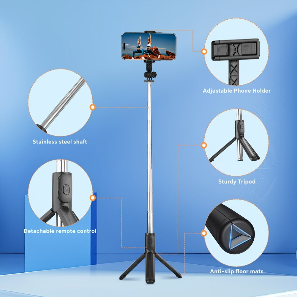 Palo Selfie Retráctil Profesional de 101.6 cm, Trípode de Suelo para Transmisiones en Vivo, con Control Remoto Inalámbrico, Rotación de 360°, Diseño Estable Anti-vibración. Ideal para Vlogs de Viajes y Exteriores para Transmisiones en Vivo. Compatible con