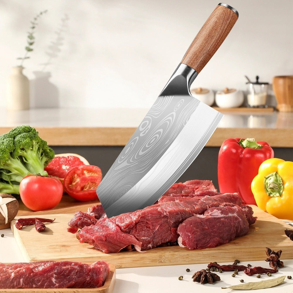 Cuchillo de Cocina Damasco, Maza de Carne y Verduras Forjada a Mano con una Hoja Afilada y un Mango Ergonómico Antideslizante Diseñado Específicamente para la Preparación Culinaria Presentado en una Elegante Caja de Regalo Ideal Como Regalo de Vacaciones