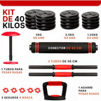 Juego de Mancuernas Ajustables 2 en 1. 10kg a 50kg - Kit de Pesas con Barra Recta Ajustable y Antideslizante - Pesas y Mancuernas Discos Recubiertos