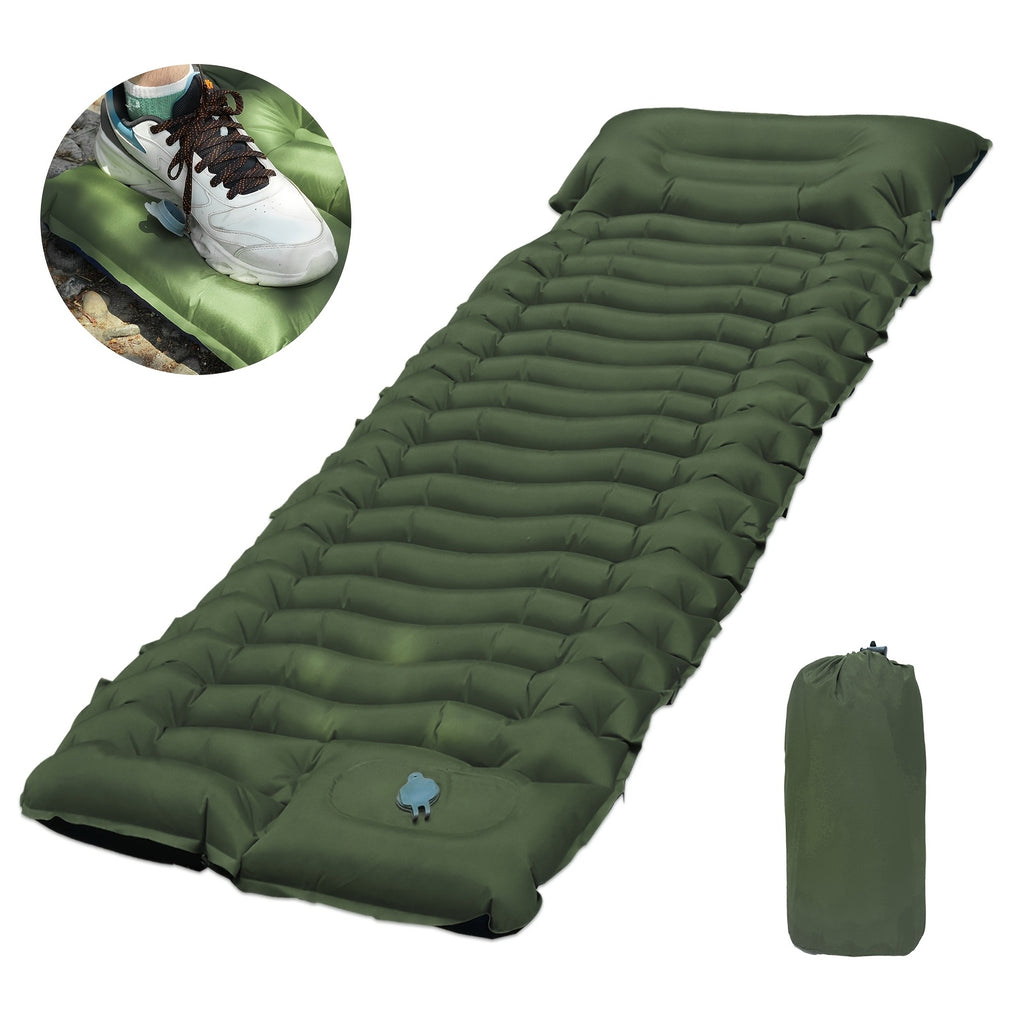 Colchoneta Inflable para Camping, Colchoneta Inflable Ultraligera con Bomba de Pie Integrada y Almohada, Equipo de Camping, Esenciales para Camping, Ideal para Senderismo, Mochilero y Viajes