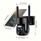 [10X Zoom] Cámara CCTV de bajo consumo con panel solar, batería, 360 grados, 2K FHD, Wifi, con alarme de foco, detección de movimiento, visión nocturna a color y audio bidireccional