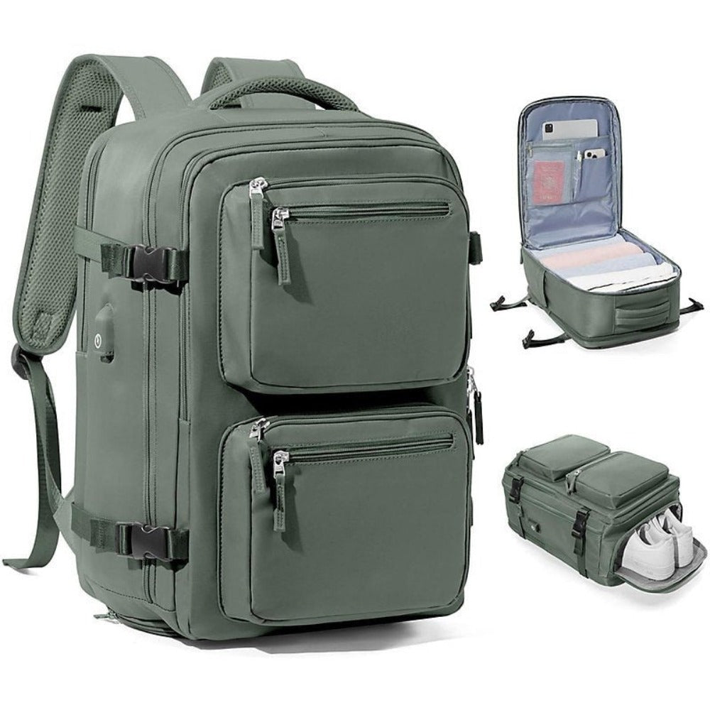 Mochila de Viaje para Cabina de Avion 45x32x18 para Vuelo Barato Equipaje de Mano y Espaciosa con Compartimento para Zapatos y Mochila Antirrobo Multifuncional para Viajes 2210.Travel Bag, Antirrobo, Negro, Bolsa de viaje