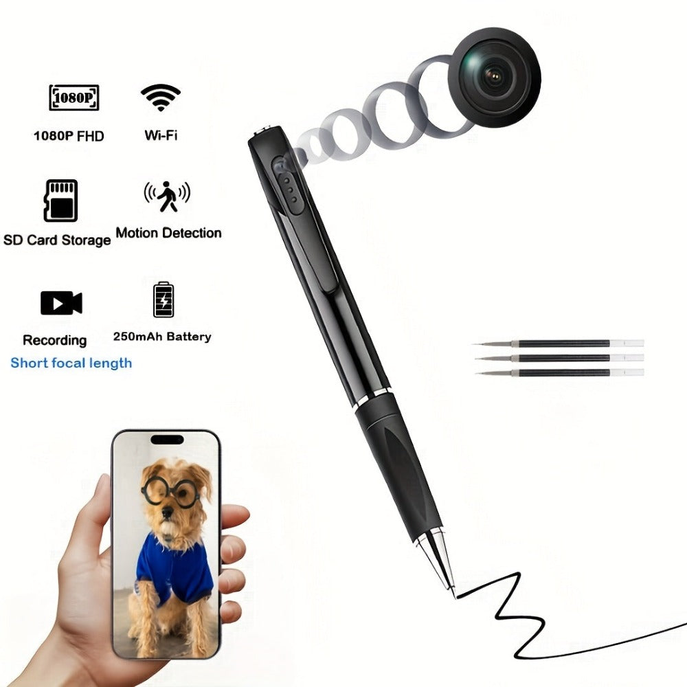 Cámara WIFI en Forma de Bolígrafo con Detección de Movimiento - Cámara 1080P, Dispositivo para Grabación de Exámenes, Lente 100°, Control Remoto por APP, Compatible con Tarjeta de Memoria 256GB y Batería 250mAh