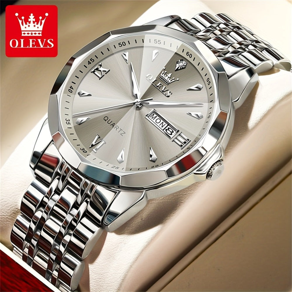 OLEVS Reloj para Hombre Clásico Analógico Cuarzo Cronógrafo Negocios Vestir Relojes de Diamantes de Imitación Elegante Lujo Acero Inoxidable Fase de Luna Calendario Relojes de Hombre Relojes De Hombre Esfera Azul/Negro/Blanco/Gris