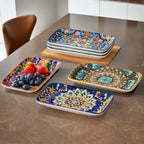 Platos de ensalada rectangulares de cerámica de 8,5 pulgadas (21,59 cm), platos de cena, platos de postre de pasta para aperitivo, sushi, frutas - Seguros para microondas/lavado a mano, juego de 6, regalos creativos para vacaciones