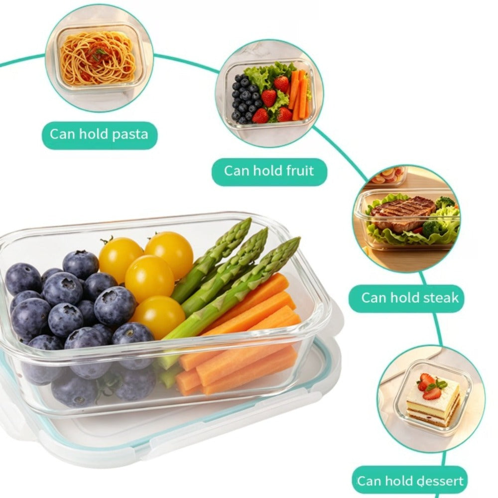 Paquete de 8 recipientes de vidrio para almacenar alimentos con tapas herméticas, recipientes de vidrio para preparar comidas, para almuerzo de oficina, aptos para microondas, horno, congelador y lavavajillas