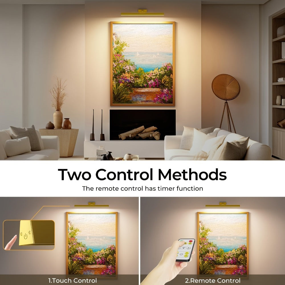 Luz LED trapezoidal inteligente, controlada remoticamente, disponible en negro y dorado, recargable, 5000mAh, CCT con 3 niveles de brillo de color ajustables, soporte de montaje con succión magnética, lámpara de pared, luz mural, luz para obras de arte