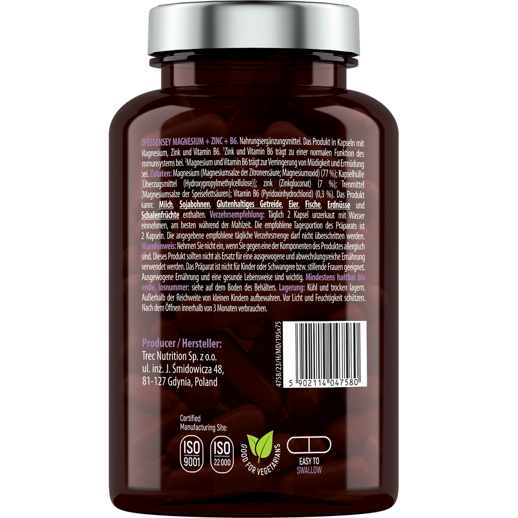 Essensey Magnesio Zinc B6 90 Cápsulas | Cápsulas Vegetales con Minerales y Vitaminas
