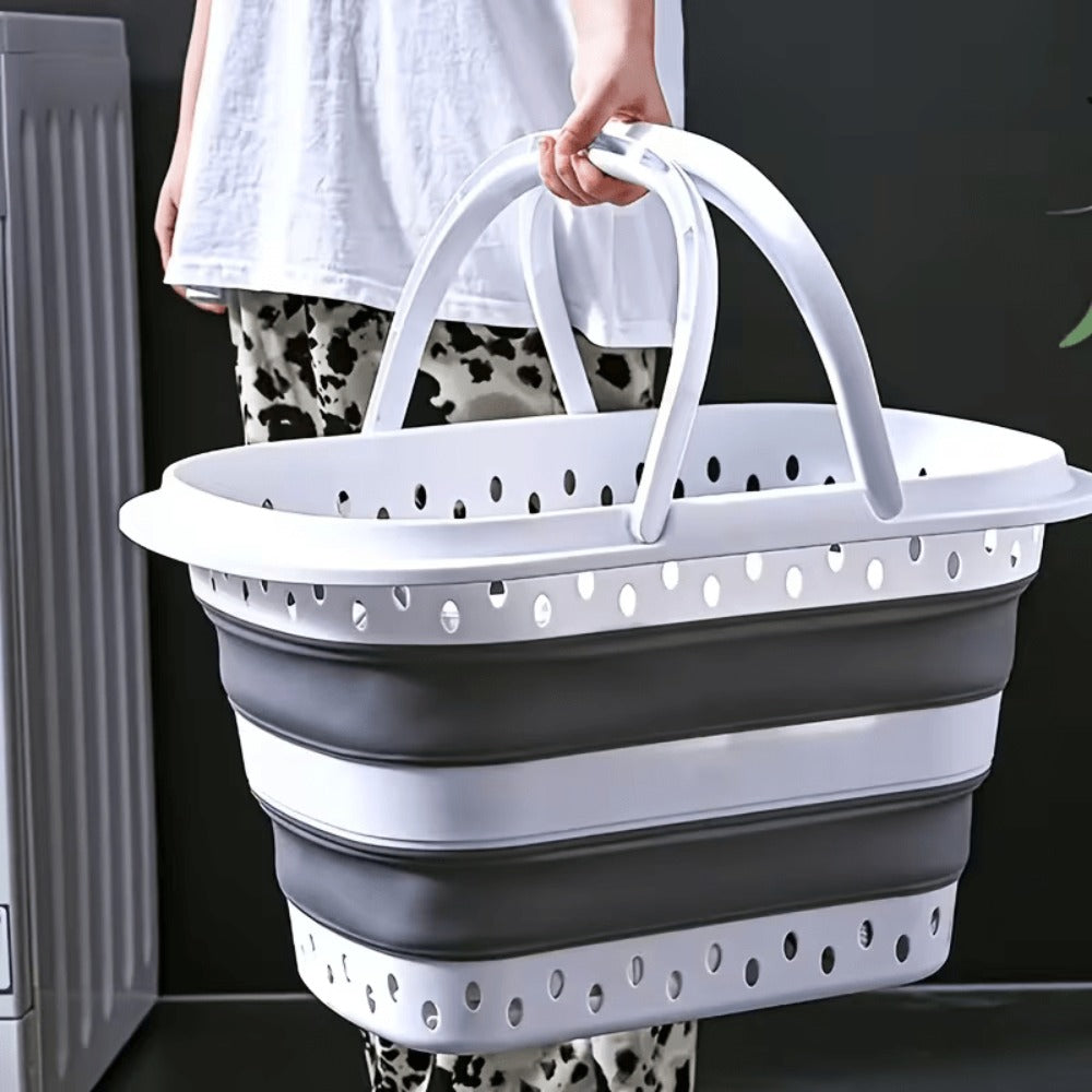 Cesto de lavandería retráctil y plegable con asas - 45 litros - Blanco Gris