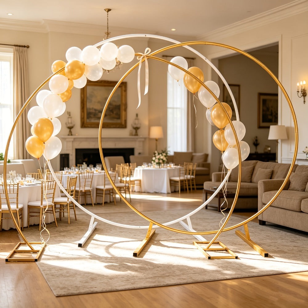 Soporte base de 2 m, trípode circular de metal para fondo, exhibidor de flores y globos, para decoración de fondo de fiesta, escena de boda, soporte de fotografía, aniversario, fiesta temática, Día de San Valentín, Halloween, Navidad, Día de Acción de Gra