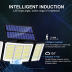 2 luces solares de pared para exteriores, 348 LED, con sensor solar y control remoto, luces plegables ultra brillantes de 3 cabezales para exteriores, focos de jardín sin cableado, para calles comerciales, luces de garaje y luces de emergencia en entradas