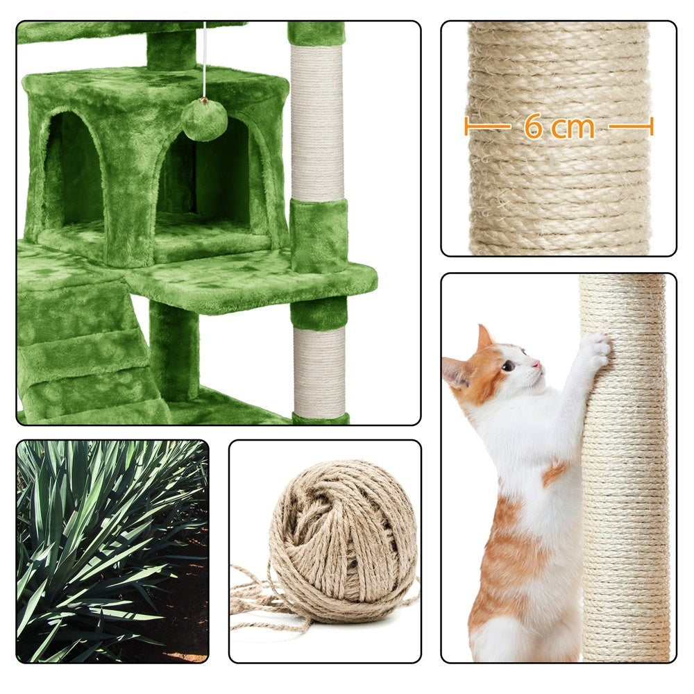 Costoffs Poste para Rascar de Gatos de 138 cm, Árbol Resistente con Pelota de Juego y Cueva para Gatos, Torre de Rascado y Escalada para Gatos, Casa para Gatos