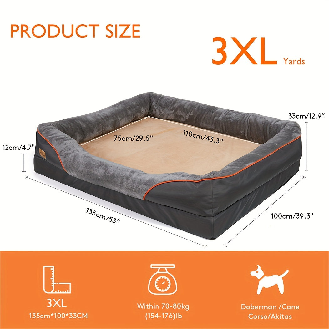 Cama para perros | Cama para perros de espuma viscoelástica L/XL/XXL/XXXL, sofá ortopédico y para mascotas, cojín con respaldo lavable con