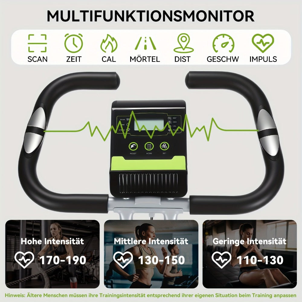 Bicicleta de Ejercicio Plegable, Bicicleta de Ejercicio para Casa con App, Altura Ajustable en 8 Posiciones, Resistencia Incluida, Bicicleta de Ejercicio Plegable con LCD y APP, Resistencia Magnética Silenciosa, Monitor de Frecuencia Cardíaca, Bicicleta d