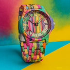 LeeEv Relojes de Madera Transparentes Huecos de Colores Mixtos para Hombres, Reloj de Madera Grabado a Mano, Reloj Analógico de Cuarzo, Reloj de Pulsera de Bambú para Hombres, Regalo para Hombres