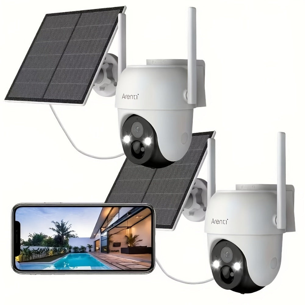 Cámara de Seguridad Inalámbrica Solar Arenti para Exteriores, Resolución de Video 3MP FHD, Batería de 5200mAh, CCTV para Seguridad del Hogar, Visión Nocturna a Color 1296P, Audio Bidireccional, Almacenamiento en Nube/SD, Sin Cuota Mensual, Detección de Mo