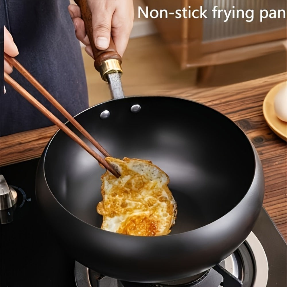Olla Tradicional Artesanal de Hierro Fundido con Barriga Ancha - Superficie Espejo Antiadherente, Sin Recubrimiento, Diseño Antisalpicaduras y Tapa de Madera con Pomo - Construcción Resistente al Óxido para Distribución Uniforme del Calor - Esencial para