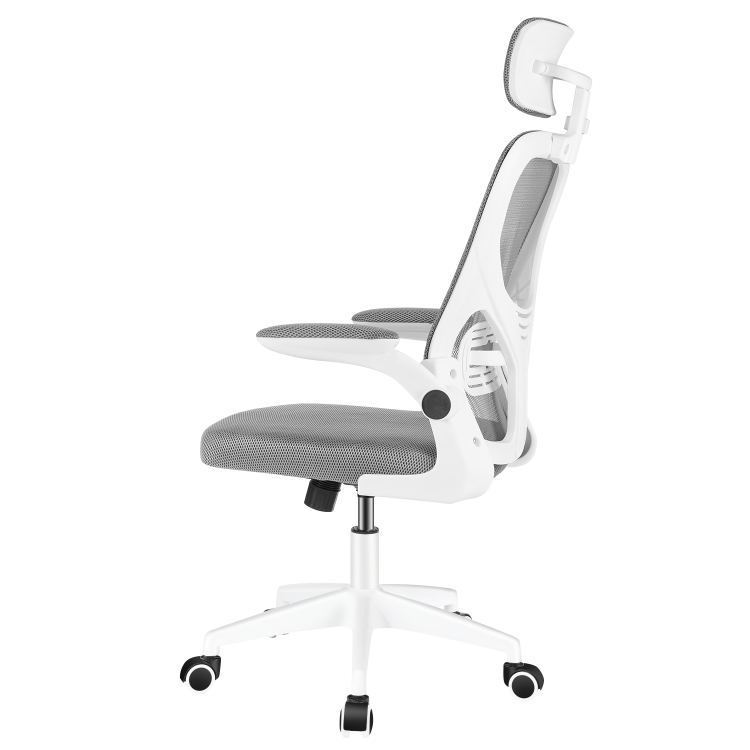 Silla de Oficina con Función de Inclinación de 105°, Silla de Oficina Ergonómica con Soporte Lumbar, Reposacabezas y Reposabrazos Ajustable, Silla Giratoria, Silla de Oficina de Altura Ajustable 120Kg, Blanca