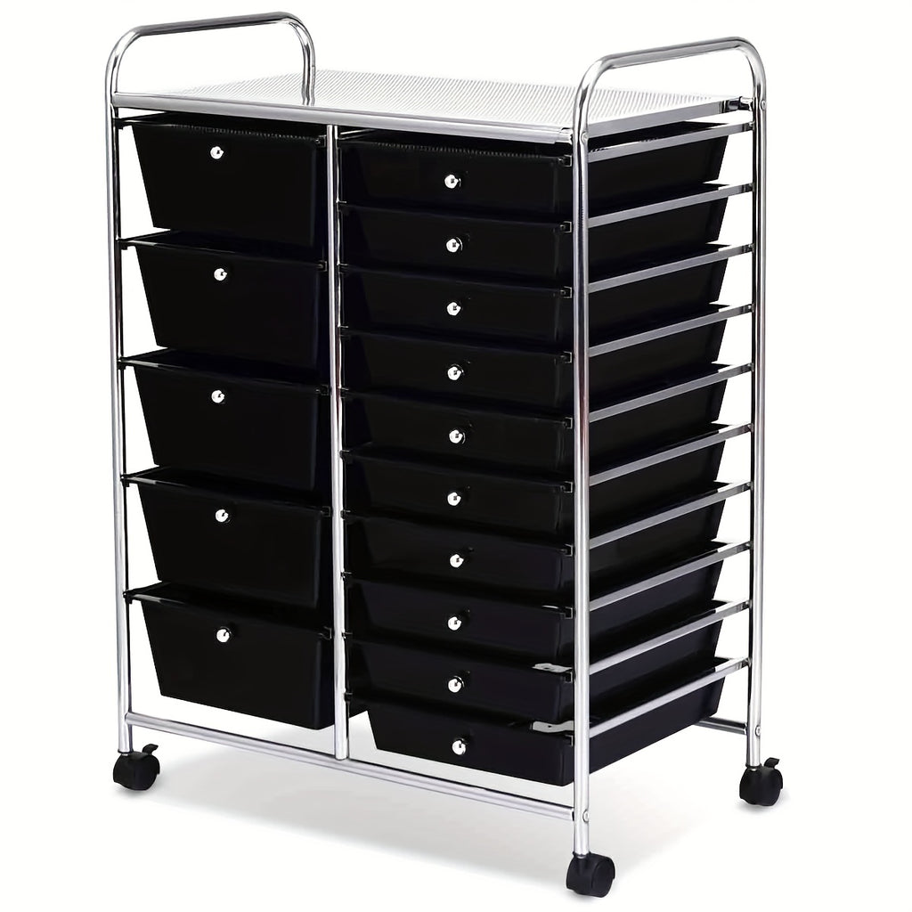 Carro de Cajones Rodante de 15 Niveles: Cajones Extraíbles, Ruedas Bloqueables - Organiza Libros/Papelería, Multiusos para Hogar/Oficina/Escuela/Manualidades, Multicolor
