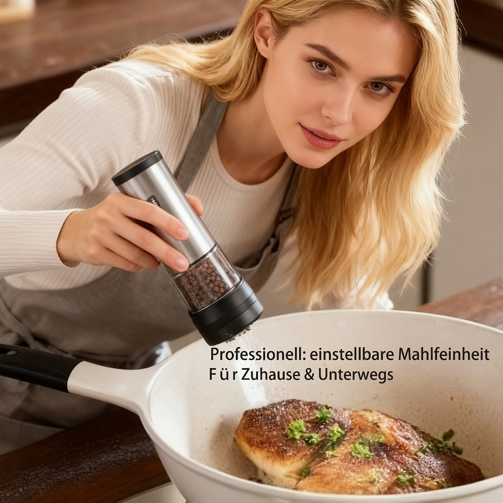 Juego de molinillo eléctrico de sal y pimienta, recargable por USB, recargable con 5 tamaños de molienda ajustables, saleros y pimenteros automáticos de acero inoxidable con luz LED
