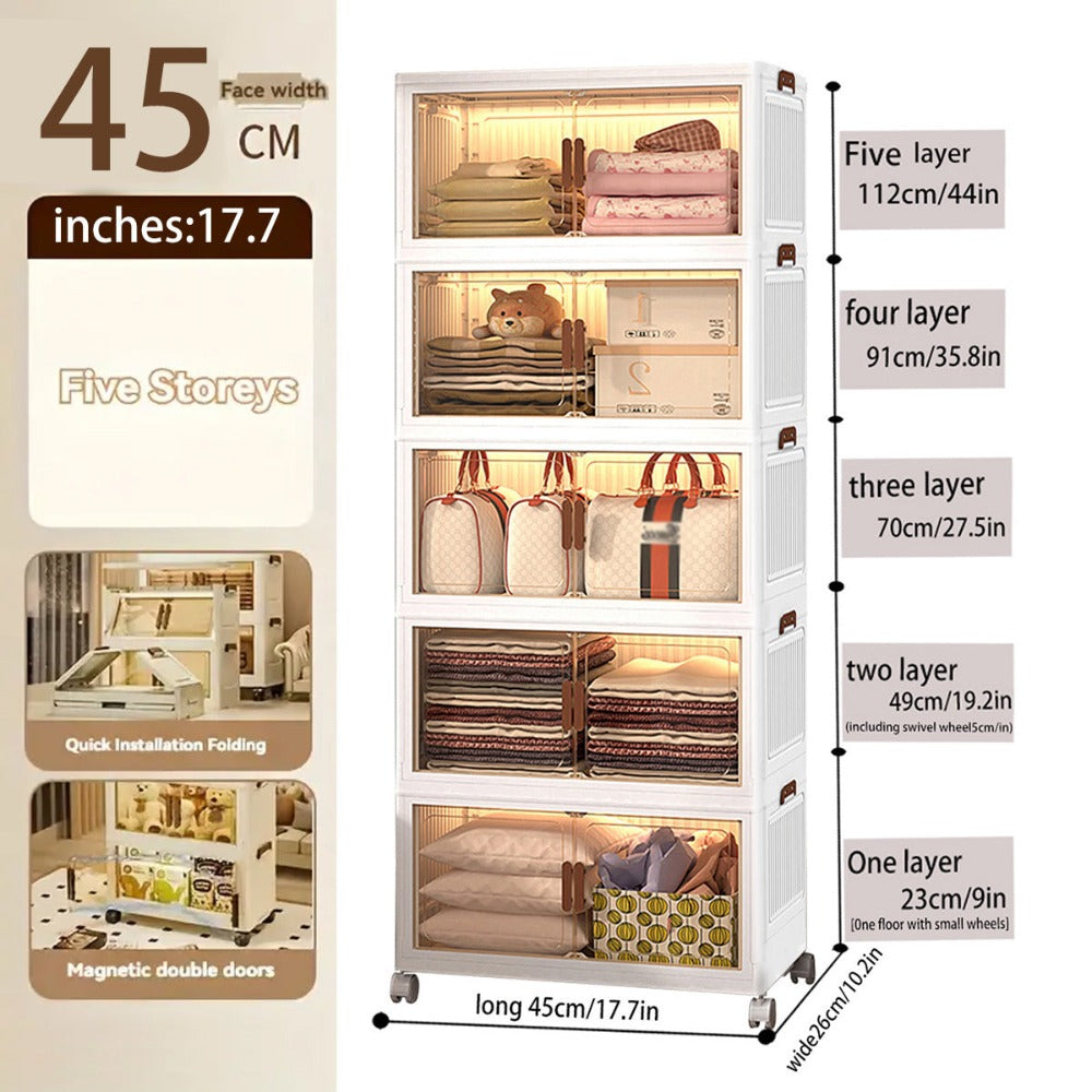 Locker infantil extragrande de 45 cm con puertas con ruedas - Taquilla plegable para dormitorio y guardería para guardar desorden, documentos, juguetes, bocadillos y cajones de plástico para almacenamiento, locker infantil multicapa